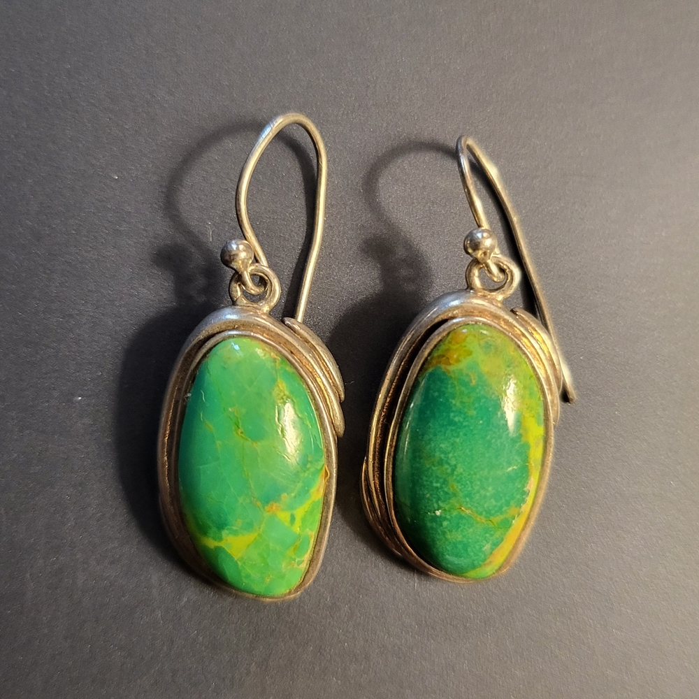 Studio Barse Bright Green Oval Stone Drop Earrings